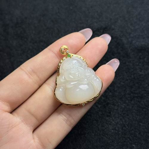18K和田玉佛公吊坠-约41×30×11mm-多样性发货-YSP金-A5280