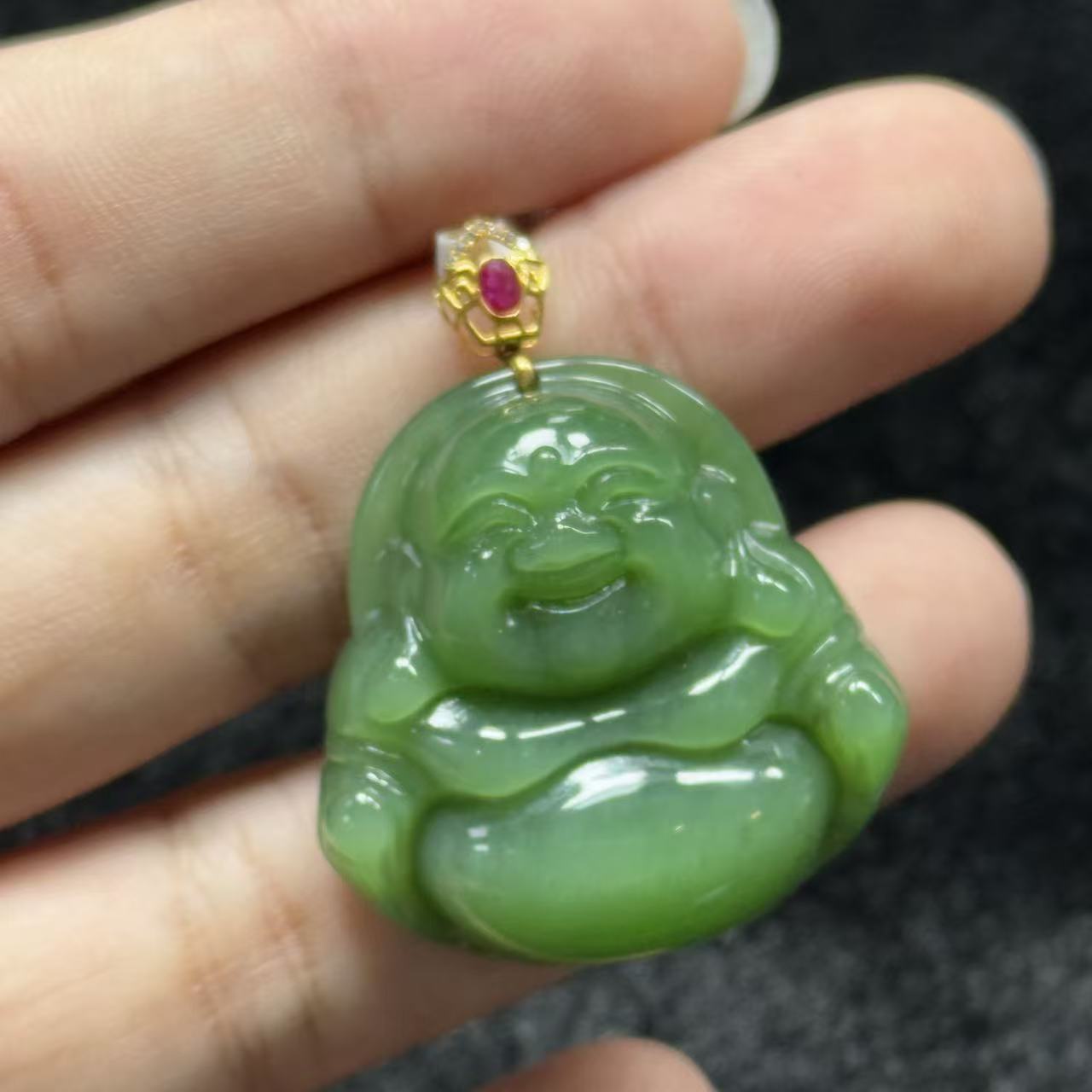 18k和田玉碧玉佛公-约30*36*9mm-多样性发货-自家YE11460，B2036