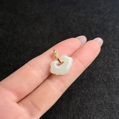 S925和田玉如意锁吊坠-约20×19×5mm-多样性发货-YSP金-A5538