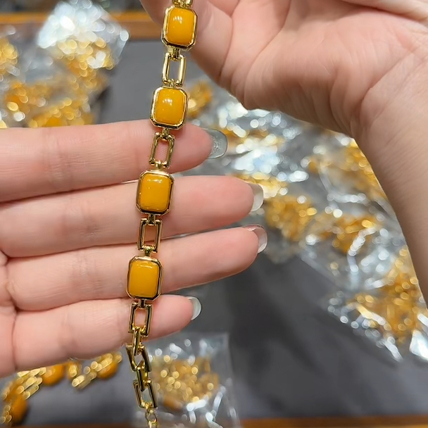 S925银蜜蜡手链-约6*8mm-多样性发-B福