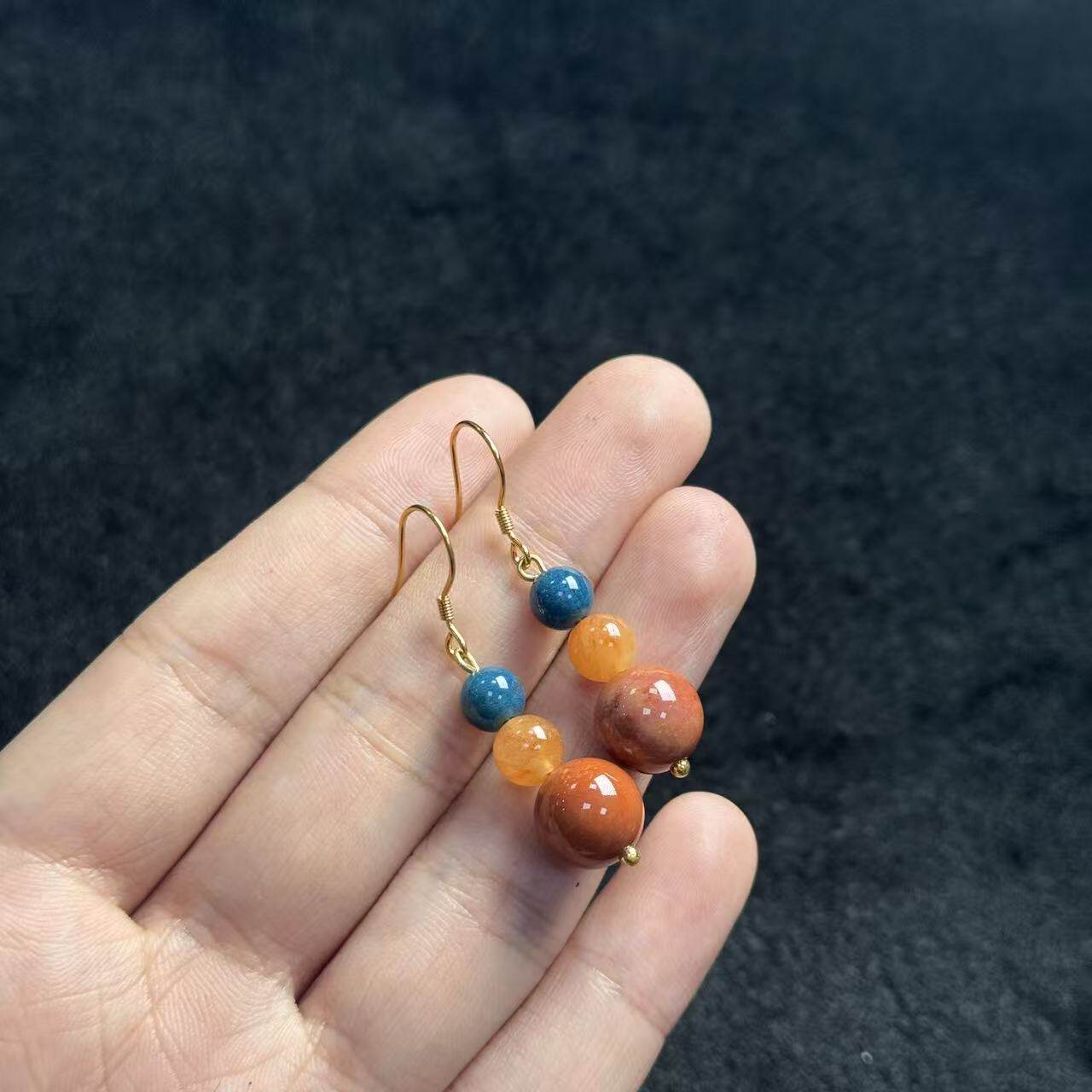 硅化玉s925银珊瑚玉耳钩-约10*27mm-多样性发货- T福-A4408