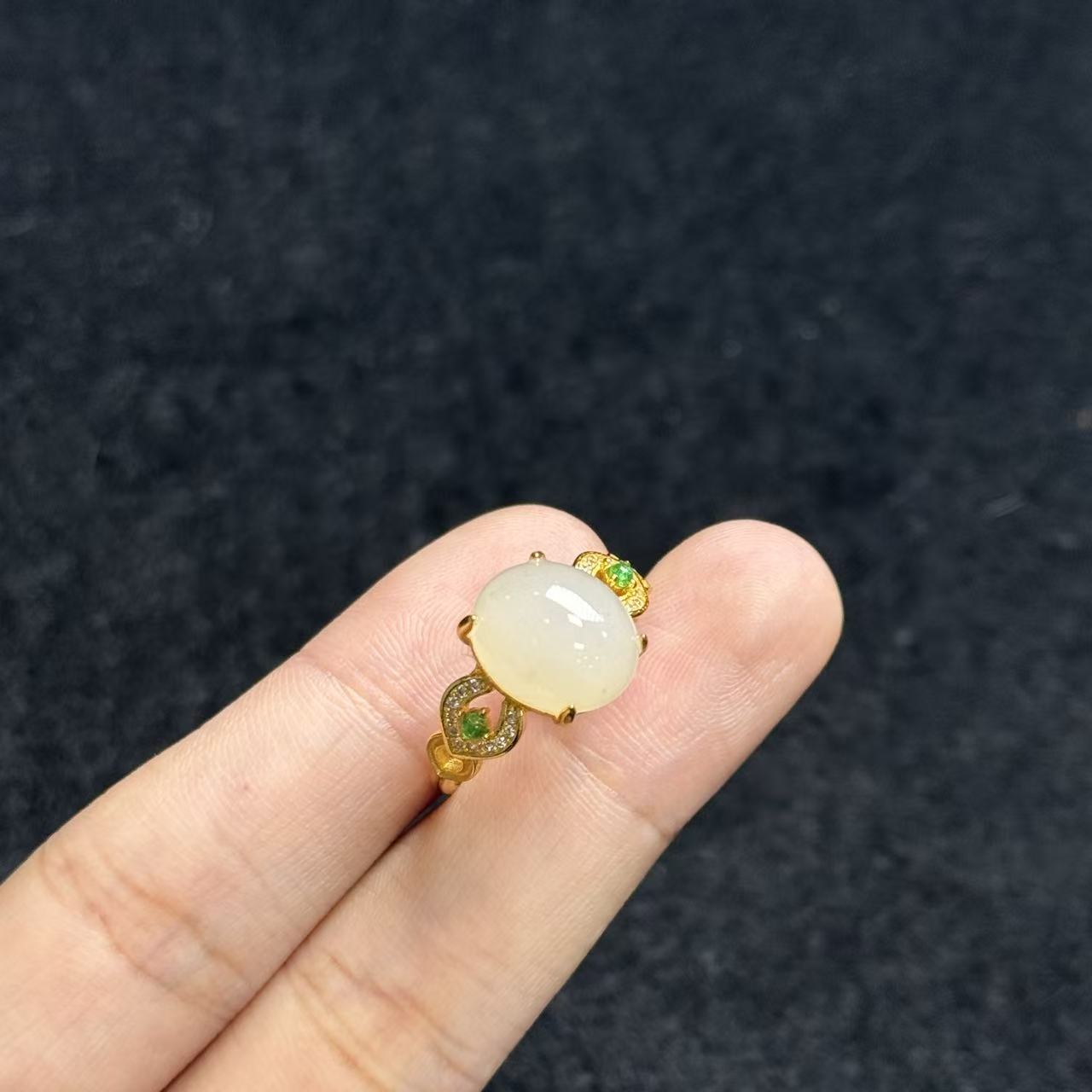 s925银和田玉戒指约11*9*6mm,多样性发货-YSP金,B4180