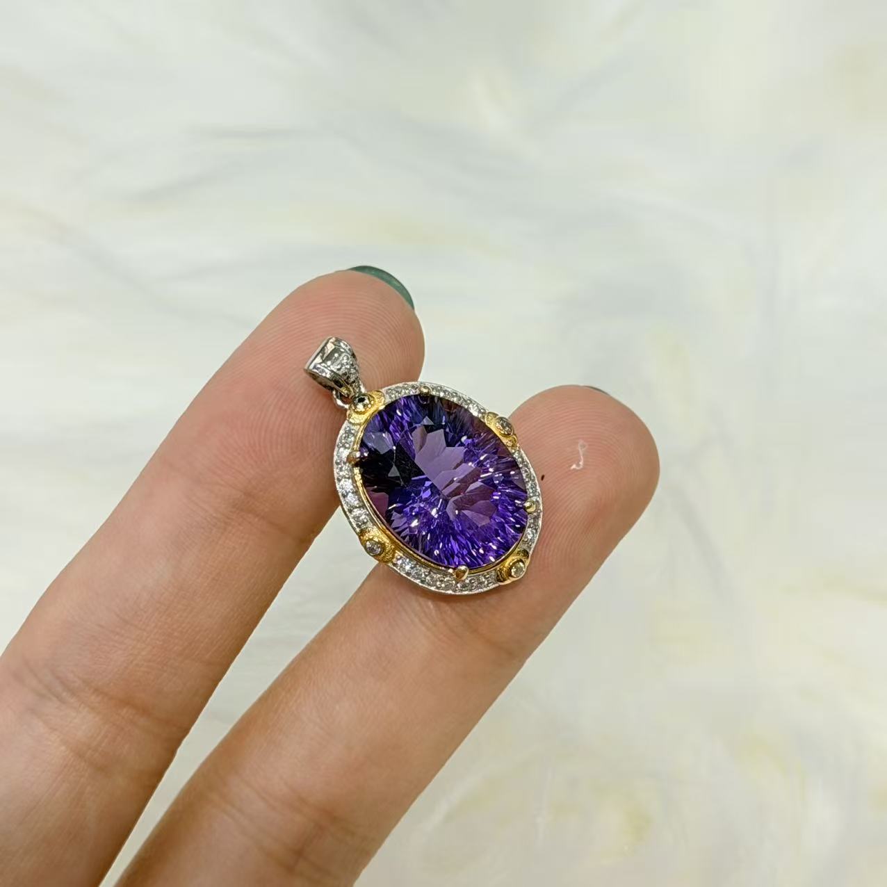 S925紫水晶吊坠，约25*16mm，.多样性发货-S优-A195