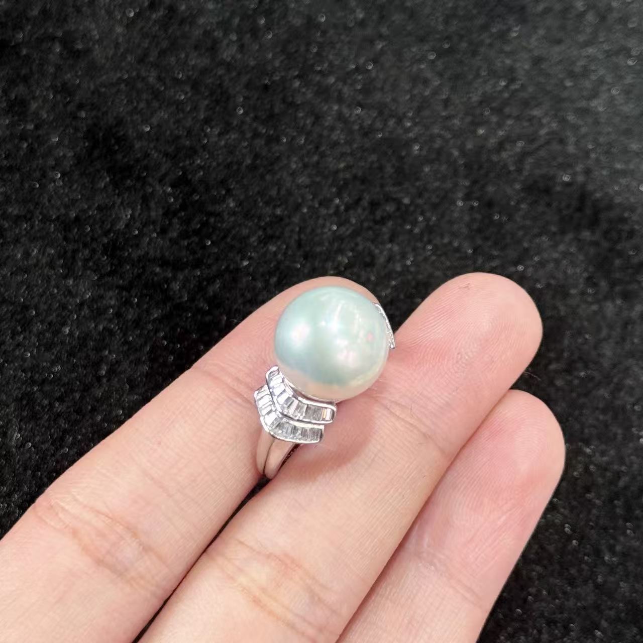 s925银淡水珍珠戒指-约12mm-多样性发货-C七-B292