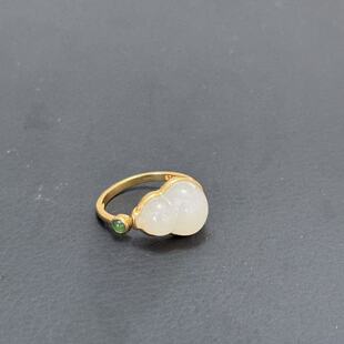 J三Y3515 S925银和田玉葫芦戒指 约9 13mm 多样性发货