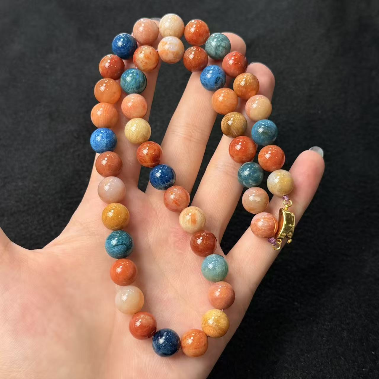 硅化玉珊瑚玉项链-约10mm-多样性发货- T福- A4536