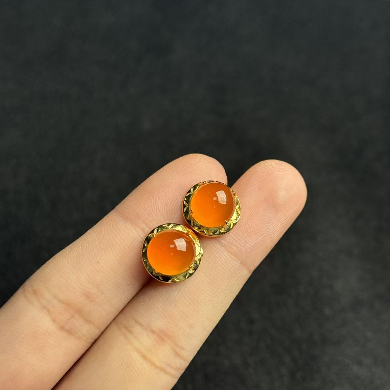 南红（玛瑙）S925银南红耳钉-约12*7mm-多样性发货-T柯-B9862