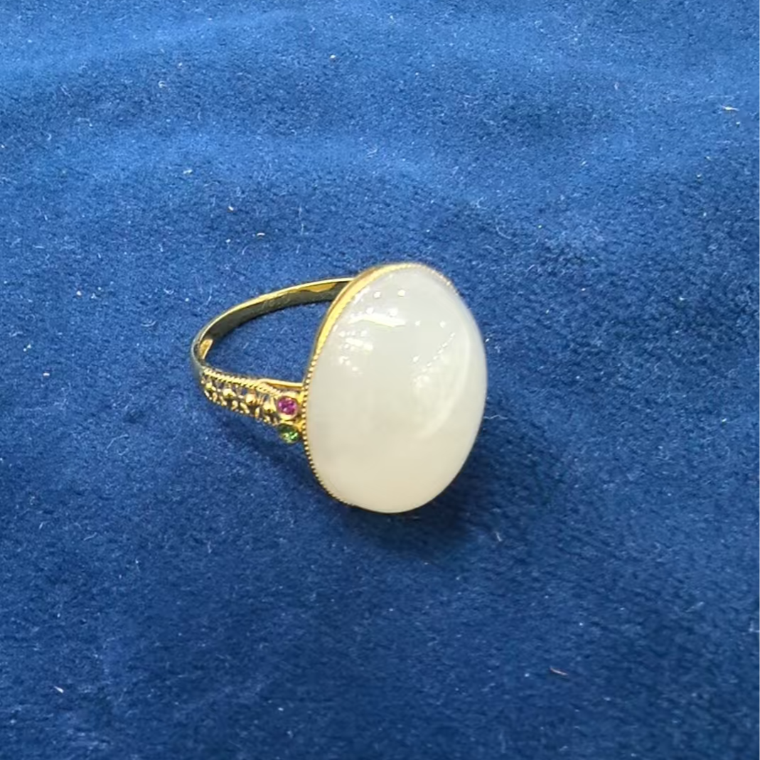 18K金和田玉戒指-约14*10mm-多样性发货-YSP金