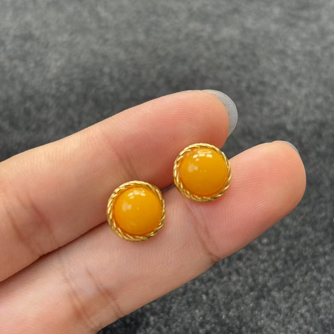 s925银蜜蜡耳钉-约10*4mm-多样性发货-L宝，B314