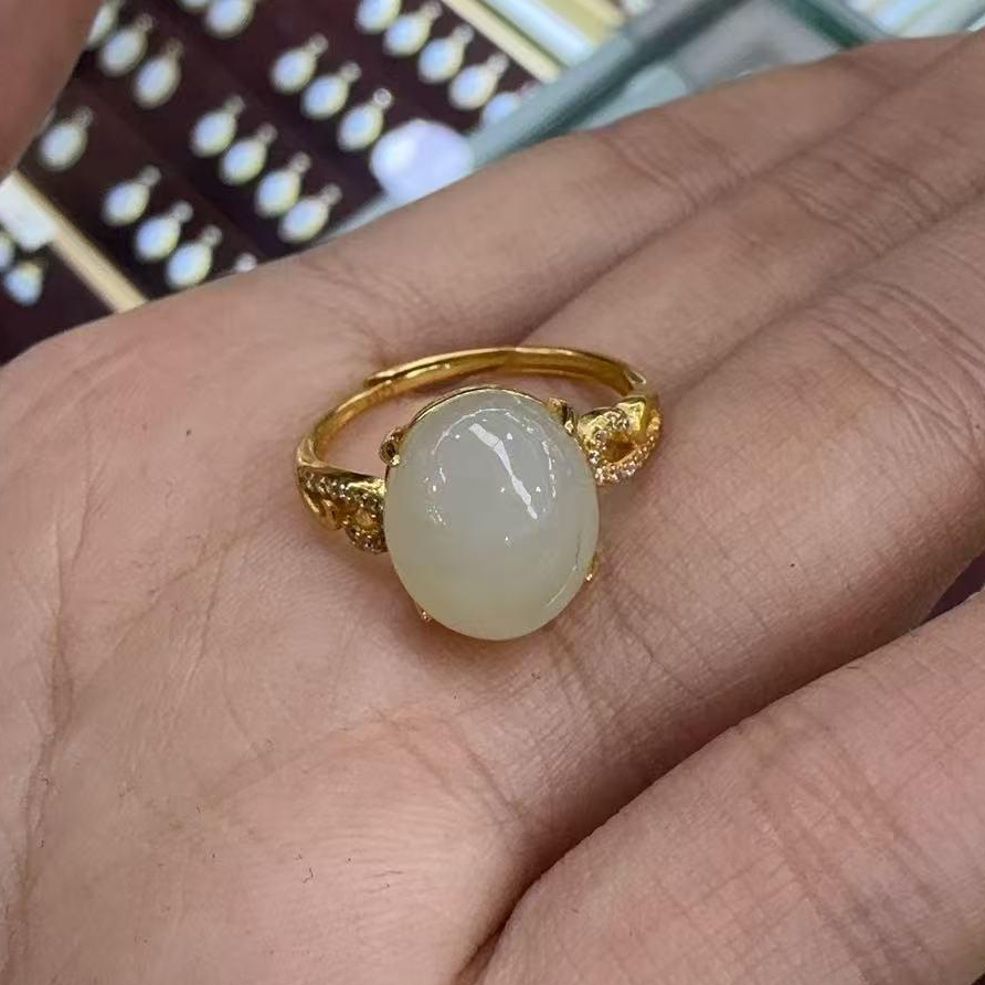 S925银和田玉蛋面戒指-12*10mm-多样性发货-YSP金