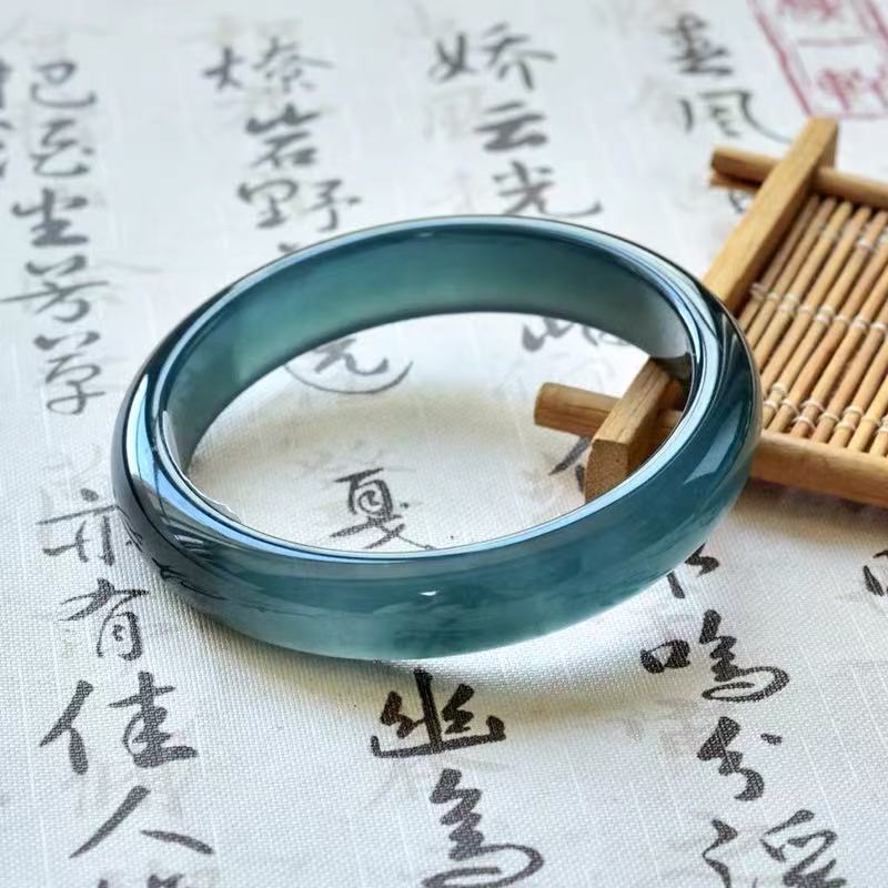 翡翠蓝水正圈手镯-约12mm-圈口51-62-多样性发货-Y超