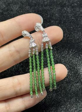 925银翡翠流苏耳钉-约2mm-多样性发货-L银B2097