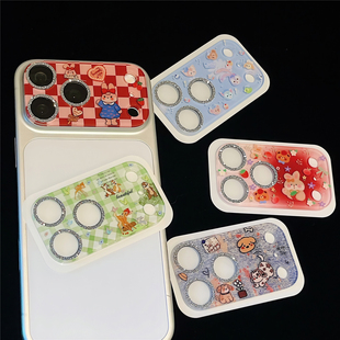 ins卡通闪粉高级感镜头膜适用iPhone17pro可爱装饰图案苹果17promax底座一体全包保护贴膜手机摄像头相机贴纸