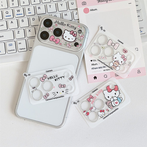 可爱闪粉卡通镜头膜适用iPhone17pro苹果17promax手机摄像头贴膜钢化玻璃底座一体全包保护相机装饰贴纸透明