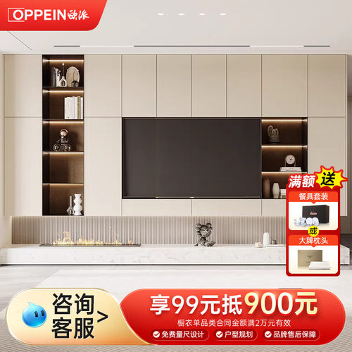 欧派电视柜家用客厅满墙储物柜