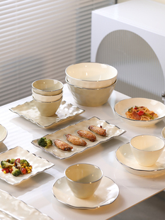 新品 陶瓷盘碗子筷迁送礼奶油风 家0用高级感碗盘22乔4新款 碗碟套装