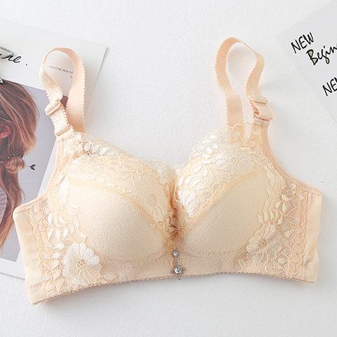 秋冬新款性感蕾丝无钢圈四排扣聚拢调整型薄款文胸大红本命年结婚