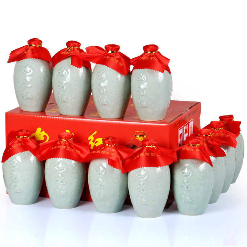 女儿红 绍兴黄酒八年陈富贵门庭8年瓷瓶糯米花雕酒半甜型350ml*12