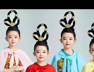 舞蹈俏头饰古典舞敦煌舞汉唐舞头饰发饰汉唐古风简约假发飞天造型