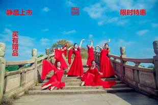 性感飘逸仙女写真舞蹈演出服装 古典水袖 纯单色雪纺大摆裙古装 经典