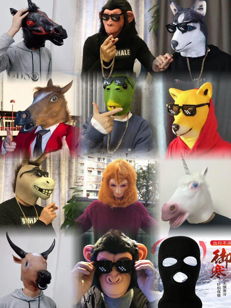 绿色鱼头套恶搞儿童成人礼物喝水怪怪鱼动物头套表演道具网红面具