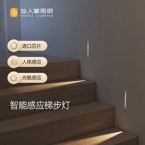 仙人掌照明方形LED智能感应灯嵌入式踏步灯地脚夜灯走廊台阶楼梯
