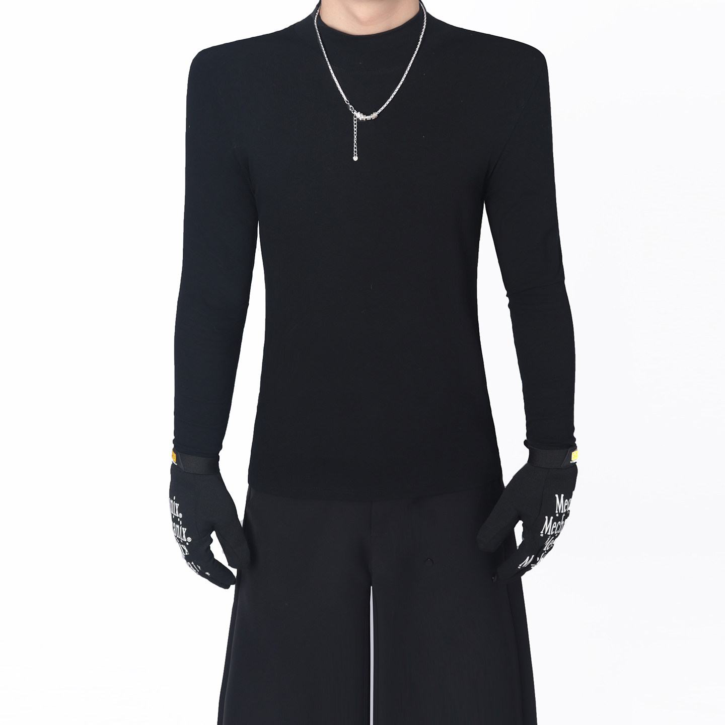 BlackClothes简约百搭长袖打底衫=弹力修身半高领男内搭T恤上衣潮