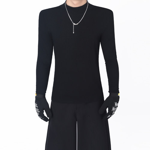 BlackClothes半高领修身男T恤