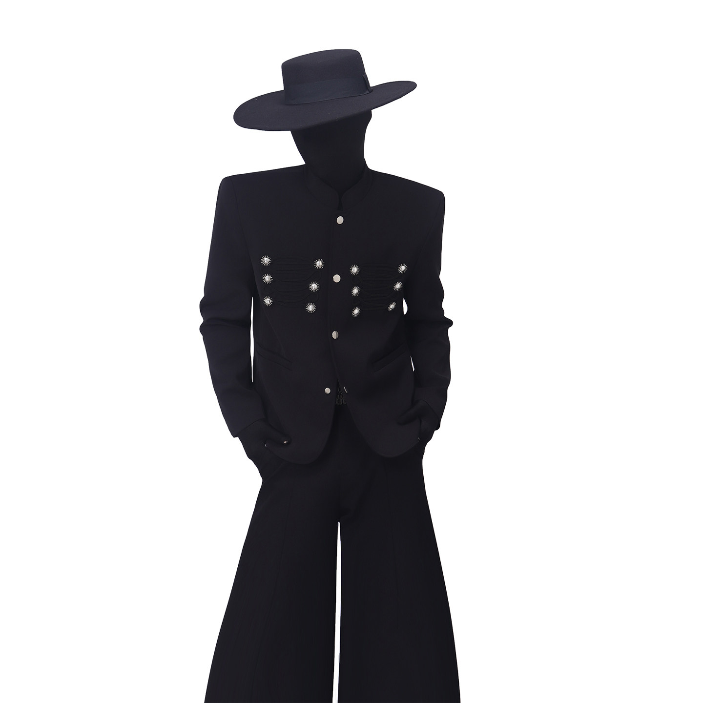 BlackClothes高级感编织排扣立领西装男拿破仑宫廷风短款西服外套
