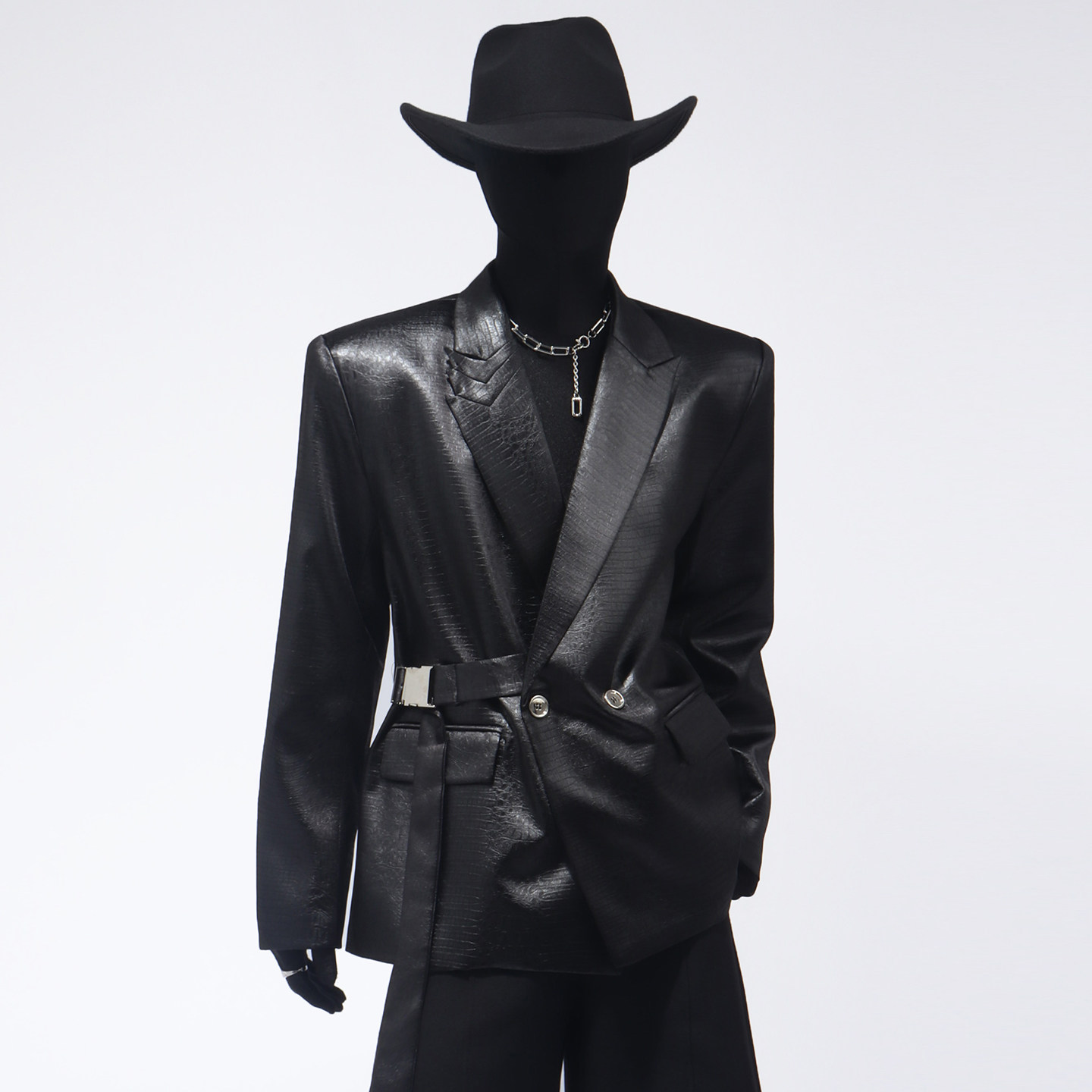 Black clothes高级感卡扣重工垫肩西装外套男痞帅小众设计感西服