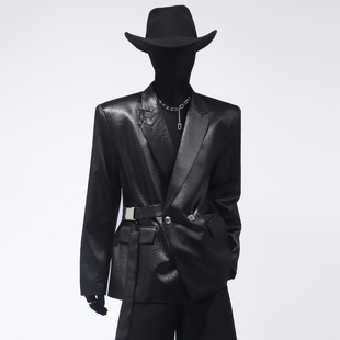 Black clothes高级感卡扣重工垫肩西装外套男痞帅小众设计感西服