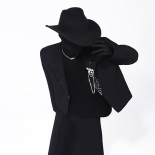 Black clothes小众设计感金属胸针设计感短款西服外套男痞帅夹克