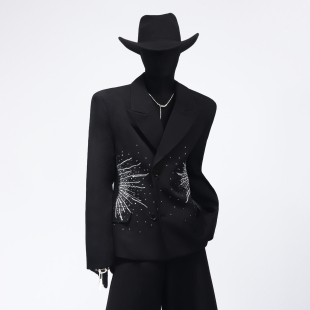 Black clothes高级感烫钻西装外套男款宽松休闲百搭流时尚西服潮