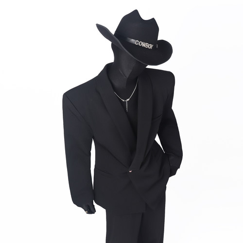 秋季黑色不对称剪裁男西服套装