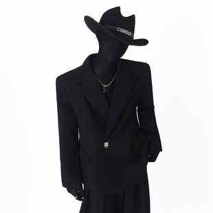 BlackClothes小众极简ins白色西装外套男高级垂感戗驳领垫肩西服