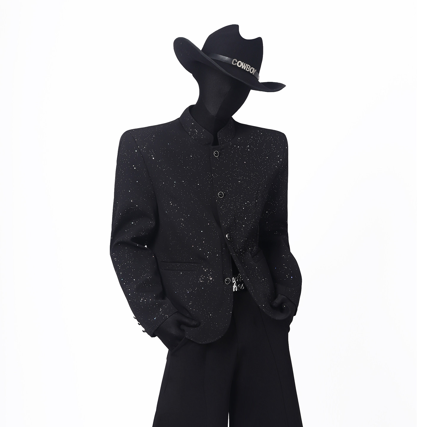 BlackClothes高级感新中式亮片短款长袖西服满天星垫肩百搭西装潮