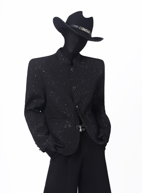 BlackClothes高级感新中式亮片短款长袖西服满天星垫肩百搭西装潮