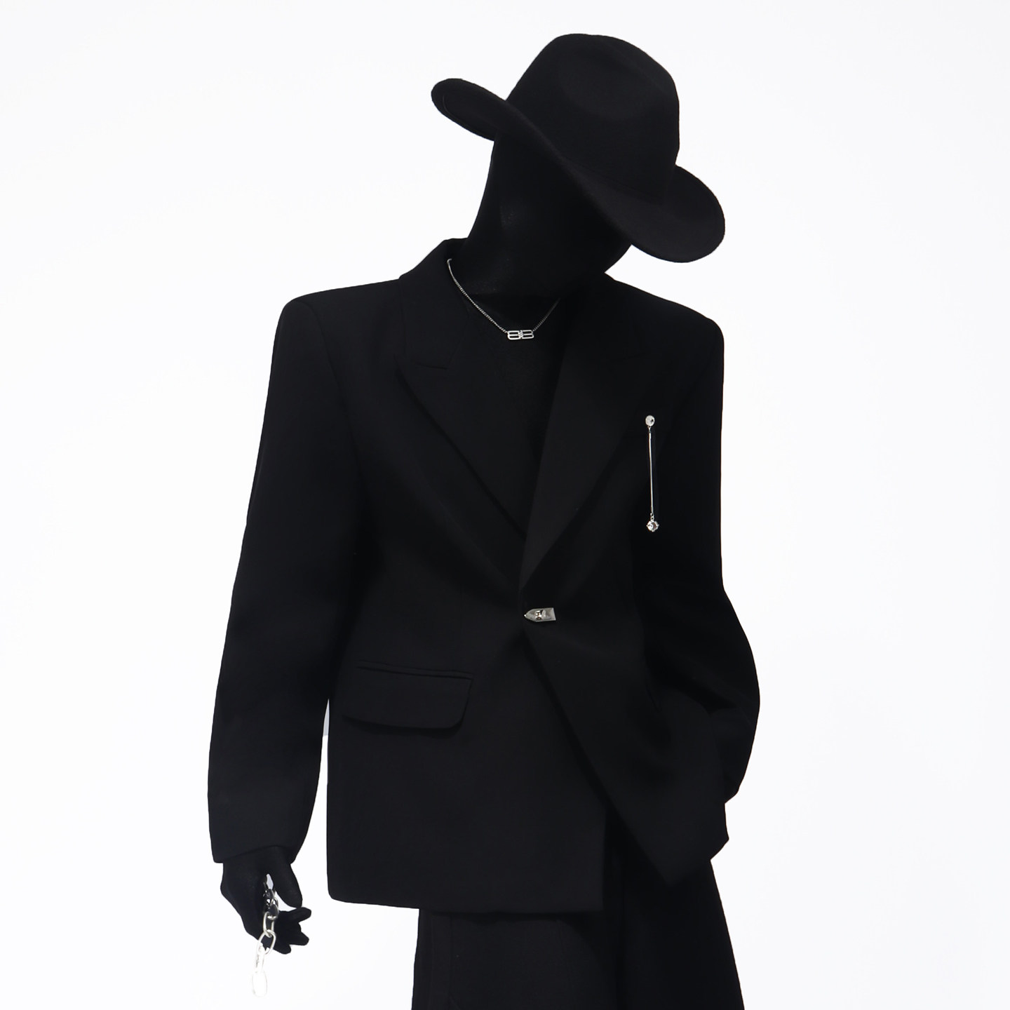 Black clothes金属设计感垫肩西装外套休闲百搭流行西服上衣潮牌
