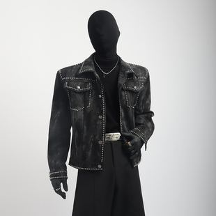 BlackClothes潮牌春款水洗男士翻领夹克单排扣短款散口袖宽松外套