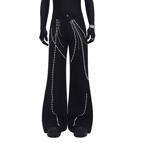 BlackClothes珍珠垂感微喇西装裤