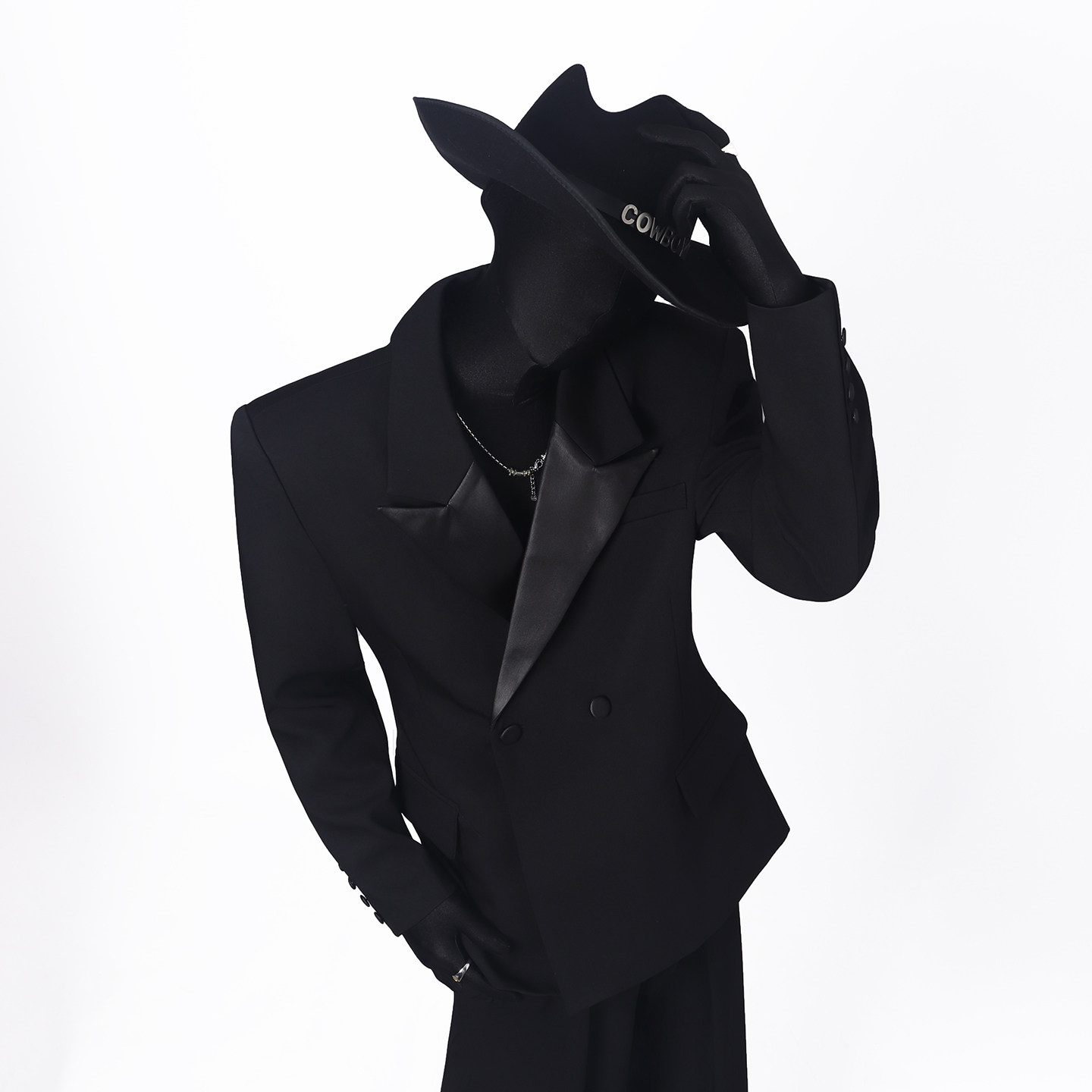 BlackClothes定制款简约纯色长袖西装外套领子拼皮商务西服休闲男