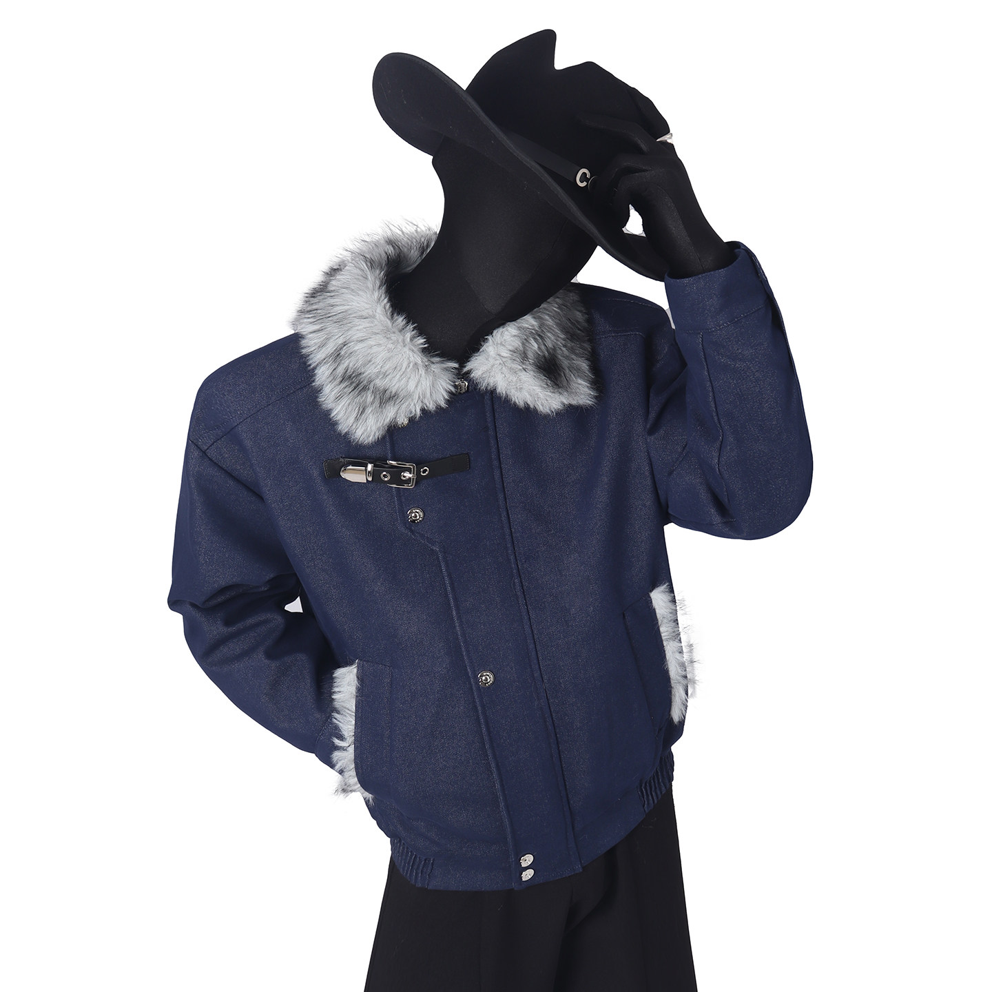BlackClothes座山雕牛仔毛领机车棉服外套男生痞帅棉衣防风保暖潮