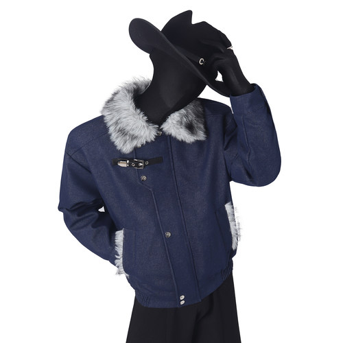座山雕牛仔毛领机车棉服男加厚