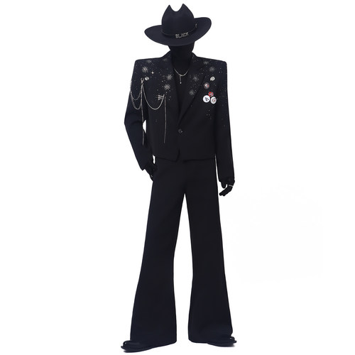 BlackClothes烫钻链条西装外套