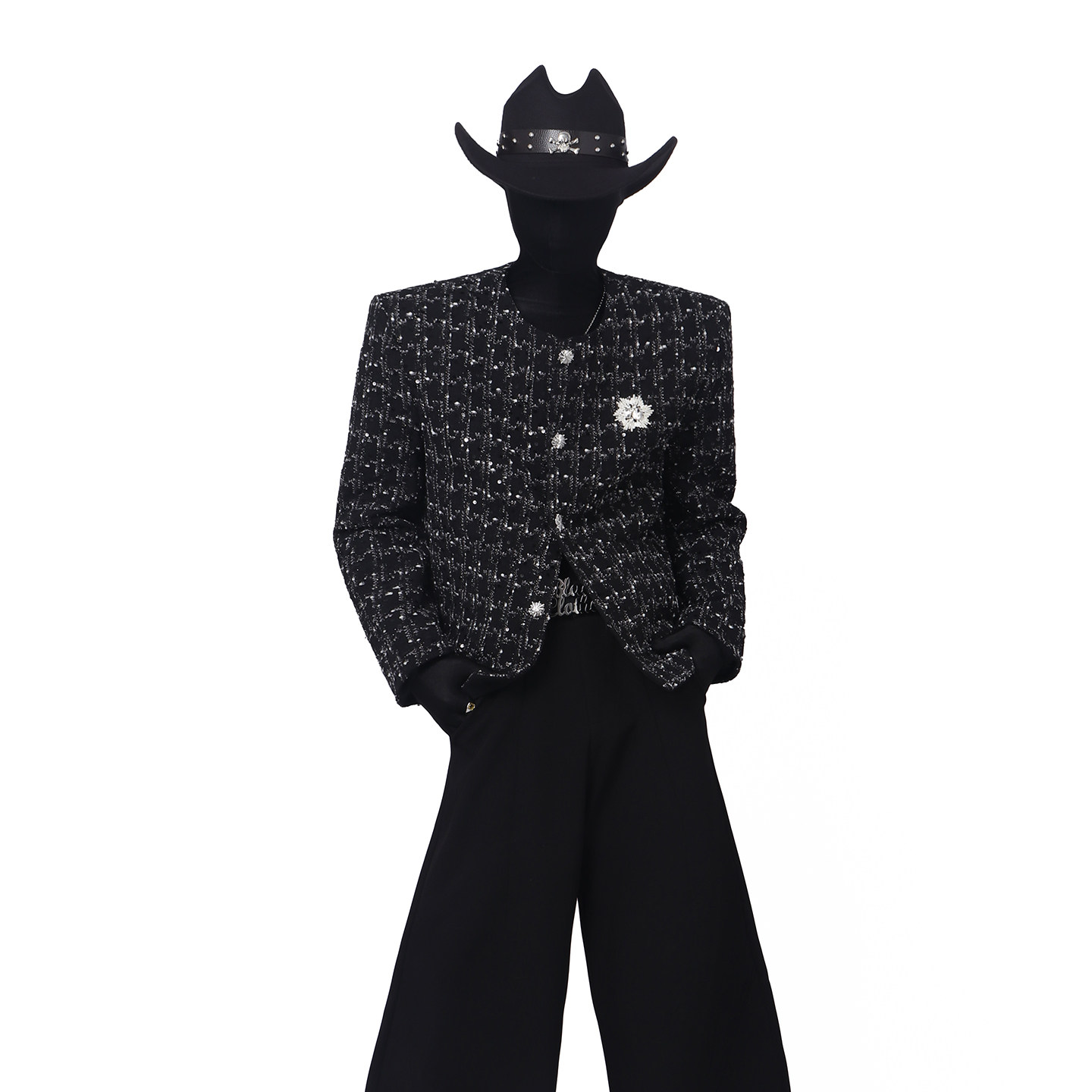 BlackClothes秋冬个性小香风外套男韩版高级感格子粗花呢垫肩夹克