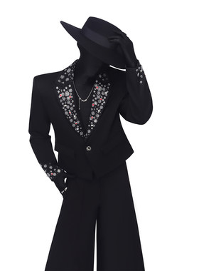 BlackClothes烫钻短款演出西装