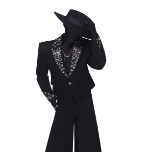 BlackClothes重工轻奢设计款烫钻短款西装外套高级感舞台演出西服