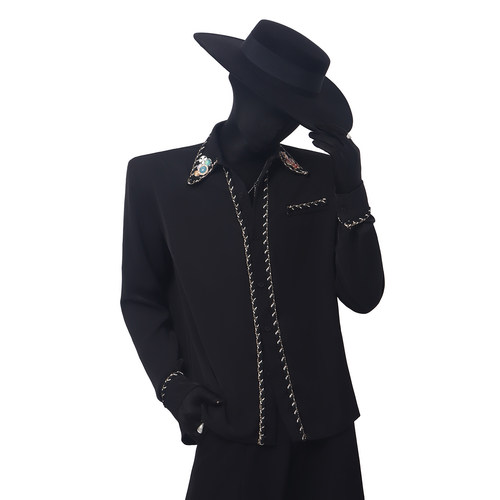BlackClothes手工滚边垫肩衬衫男