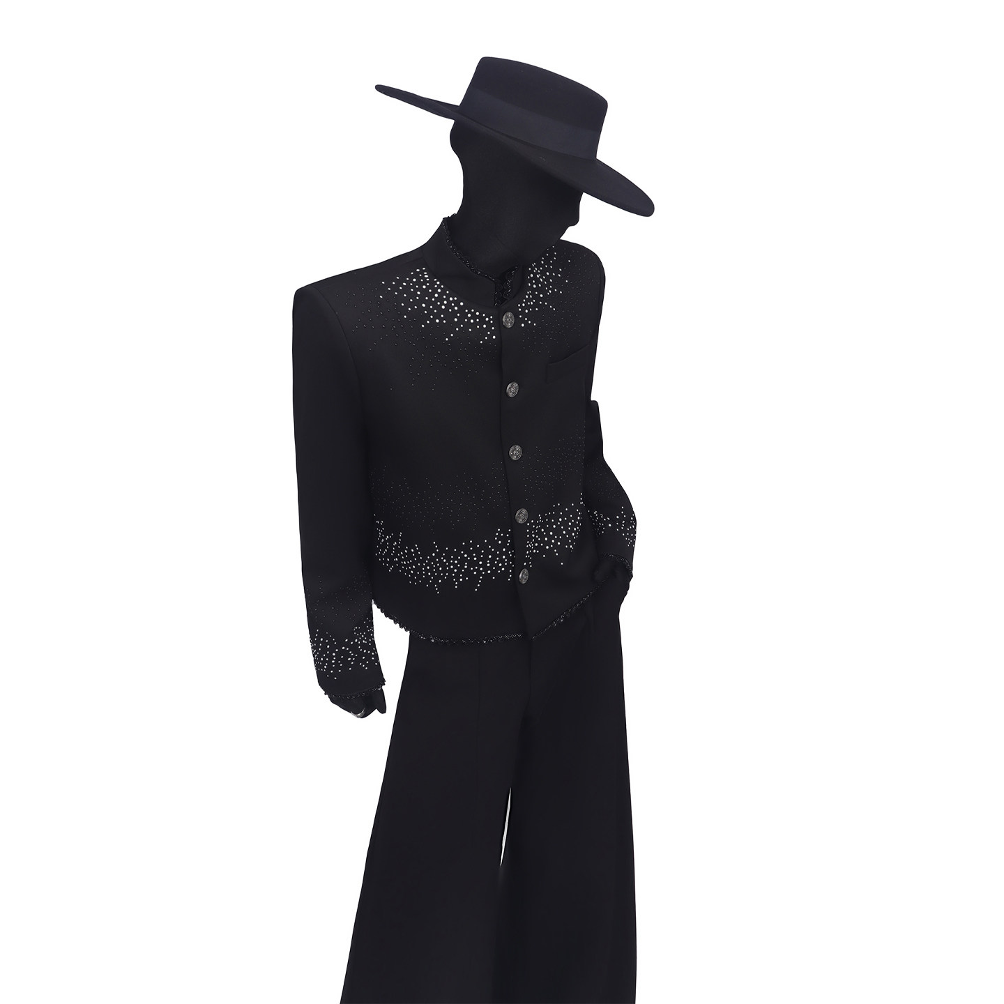 BlackClothes暗黑夜星'重工烫钻立领短款长袖外套花边设计感西装