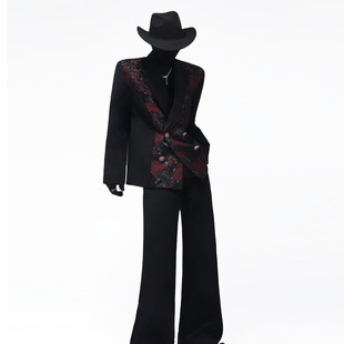 Black clothes个性高级玫瑰花宝石纽扣设计西装外套垫肩男款宽松